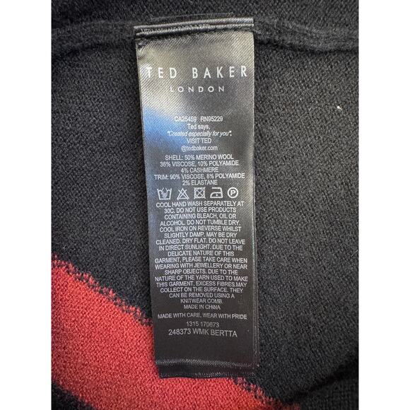 Ted Baker wool blend maxi sweater dress black burgundy stripe Vneck chic winter - Picture 8 of 8